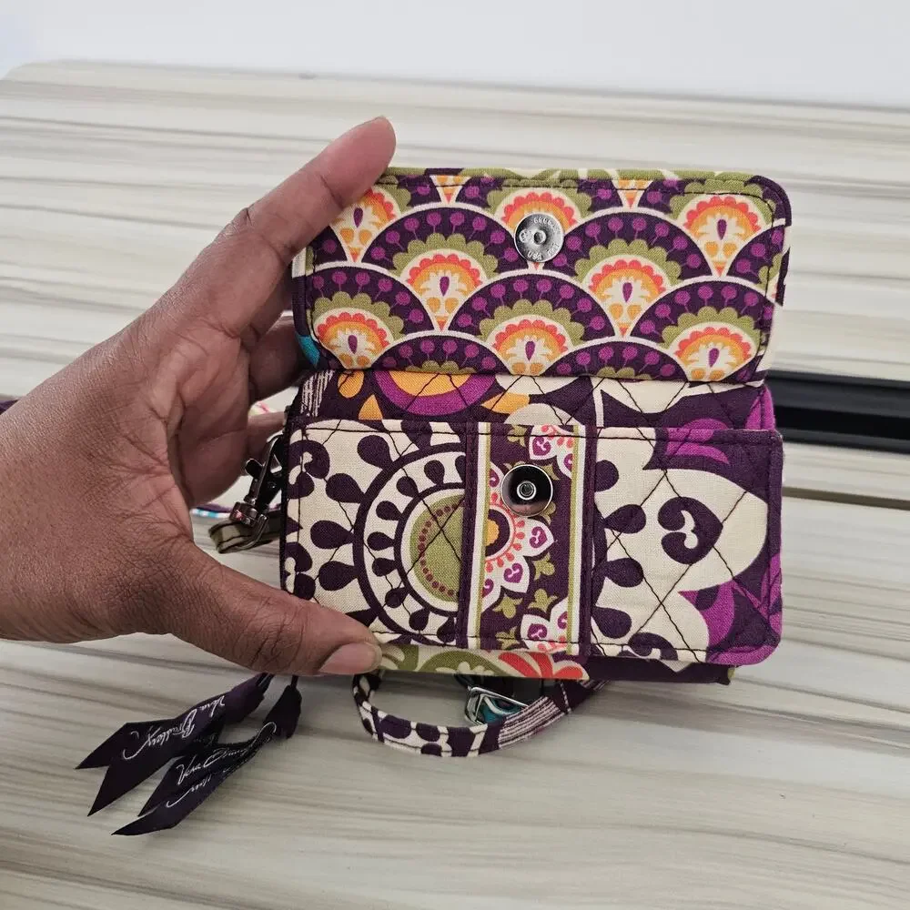 Vera Bradley Retired Plum Crazy Print Wallet with Crossbody Strap - Picture 6 of 11